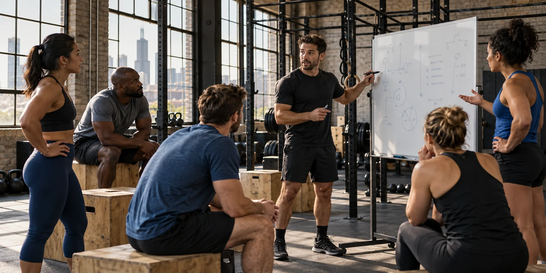A coach explaining the session plan to members in the training club